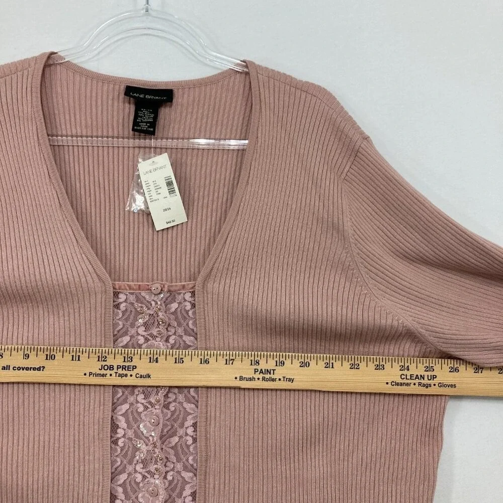 New Lane Bryant size 22/24 Pink Mauve‎ Lace Hook Closure Rib Knit Cardigan